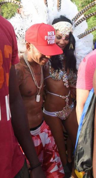 Lewis Hamilton with Chanel Iman Barbados Kadooment Day Parade