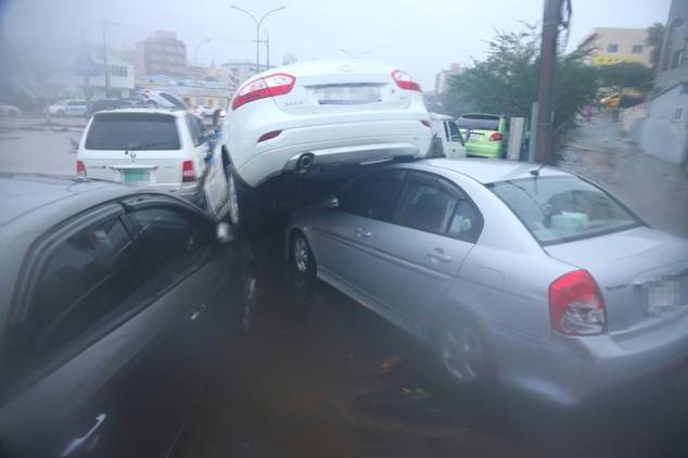 Cars Damaged By Typhoon Chaba