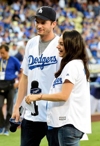 Mila Kunis And Ashton Kutcher Go Dodgers
