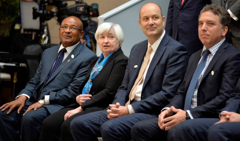 U.S., global financial leaders skirt trade frictions, tout collaboration