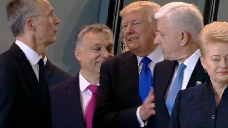 Watch President Trump push a prime minister aside