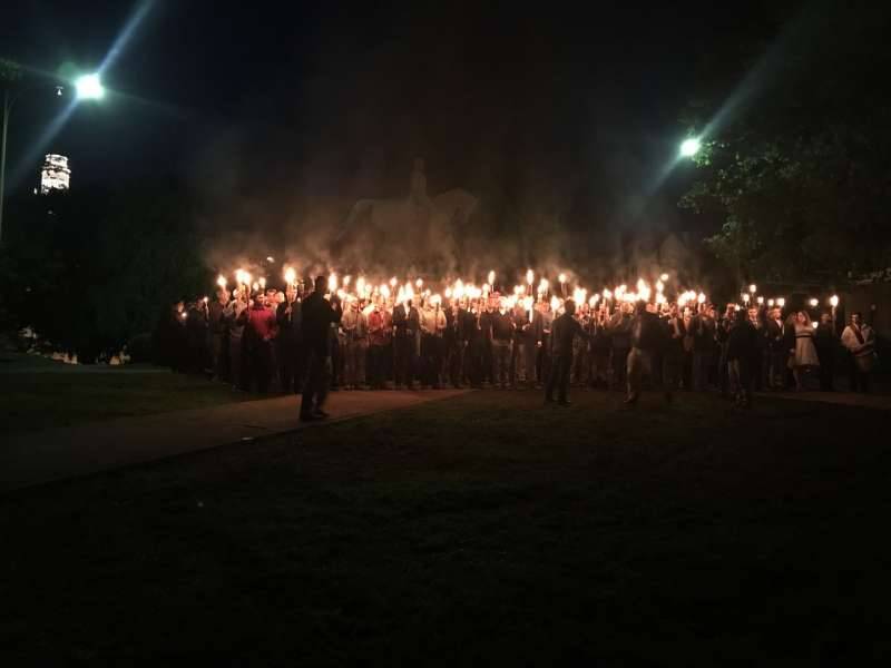 White nationalist Richard Spencer leads torch-bearing protesters defending Lee statue