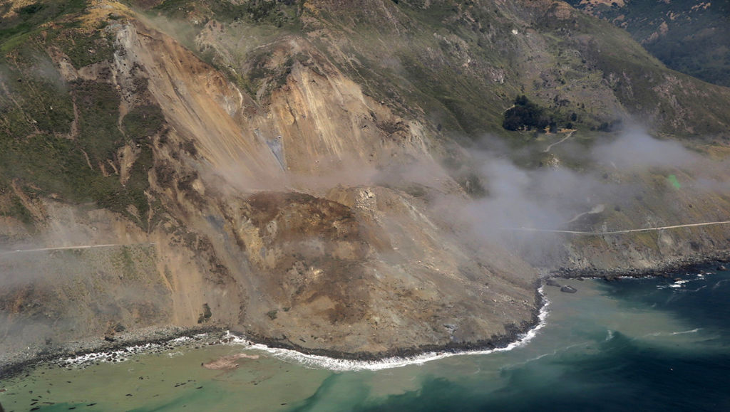 Debris Covers Highway 1 At Mud Creek In Big Sur.