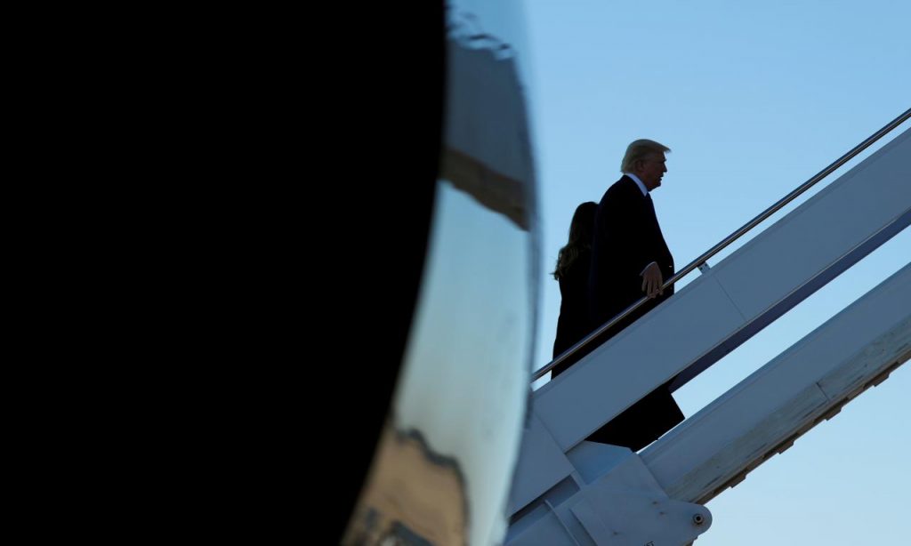 U.S. President Donald Trump departs Washington aboard Air Force One