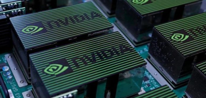 The logo of Nvidia Corporation is seen during the annual Computex computer exhibition in Taipei