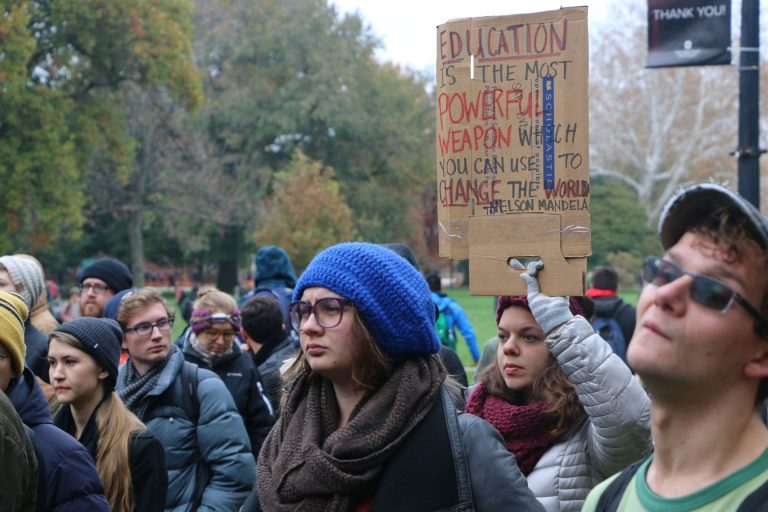 Ohio State students gather to protest latest GOP tax bill