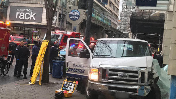 6 hospitalized after van crashes into building in downtown Seattle