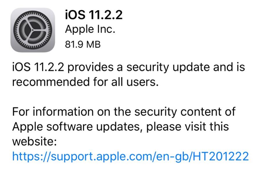 Apple iOS 11.2.2 Release Has A Nasty Surprise