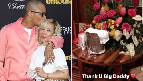 T.i. Showers Tiny With Champagne & Agorgeous Bouquet Of Flowers For Her 42nd Birthday