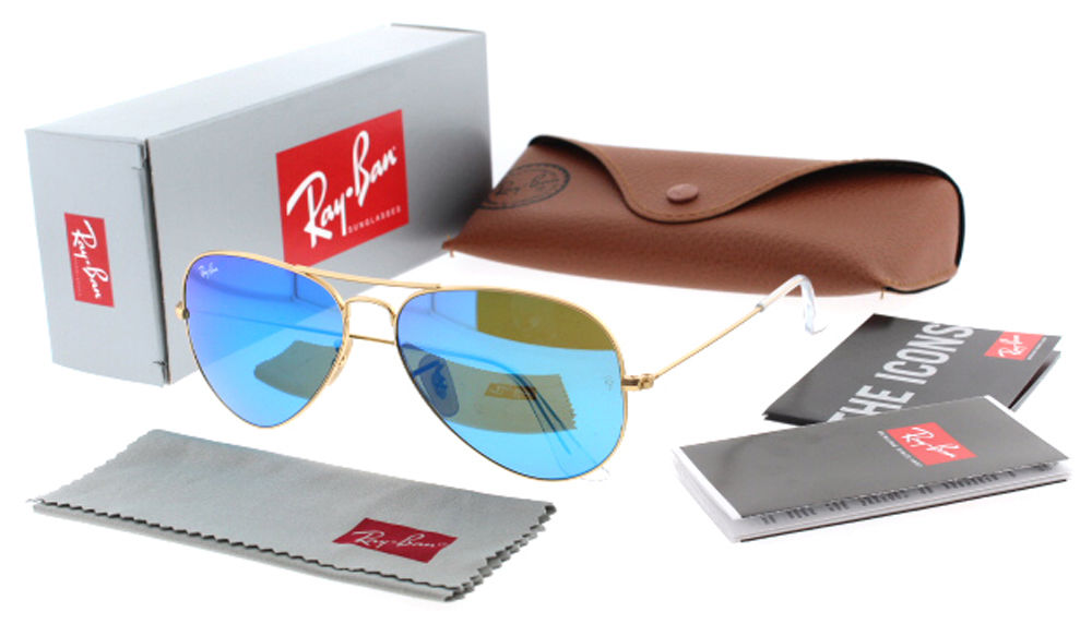 Ray Ban RB 3025 112/17 Blue Flash Lens Gold Frame Unisex 58mm Aviator Sunglasses