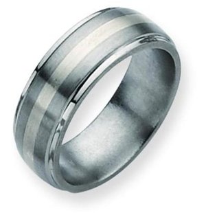 Titanium Sterling Silver 8mm Mens Wedding Ring
