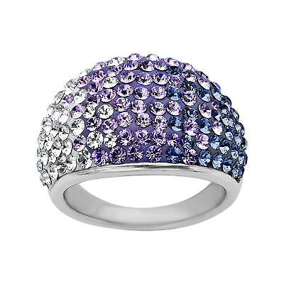 Dome Ring with Purple-Lavender-White Fade Swarovski Crystal in Sterling Silver