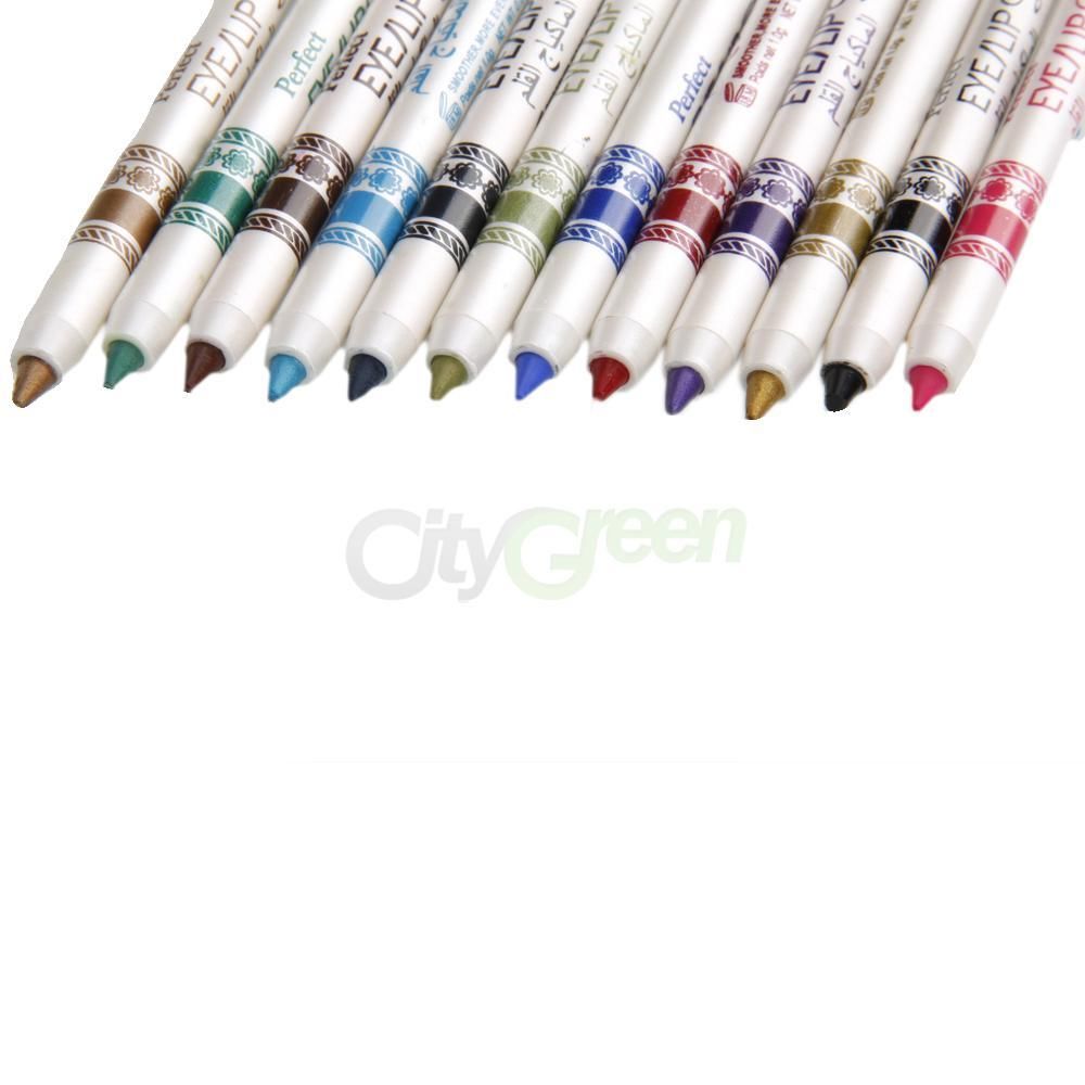 New 12Color Glitter Lip liner Eye Shadow Eyeliner Pencil Pen Cosmetic Makeup Set