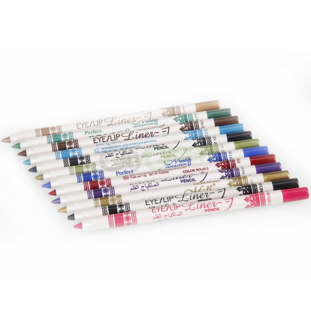 New 12Color Glitter Lip liner Eye Shadow Eyeliner Pencil Pen Cosmetic Makeup Set