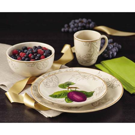BonJour Dinnerware Orchard Harvest Stoneware 16-Piece Set, Print