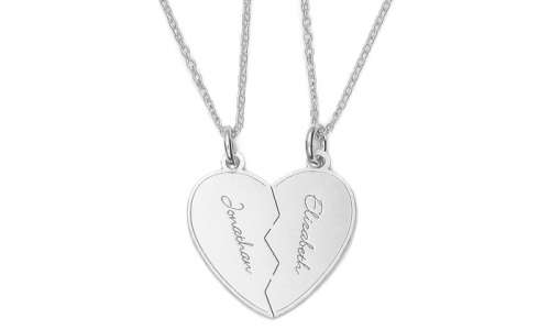 Personalized Split Heart Pendants in Rhodium Plated Solid Sterling Silver by SilvexCraft Design (2-Piece)
