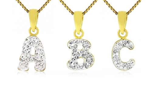 Kids' Initial Pendants with Swarovski Elements Crystals in 14K Yellow Gold