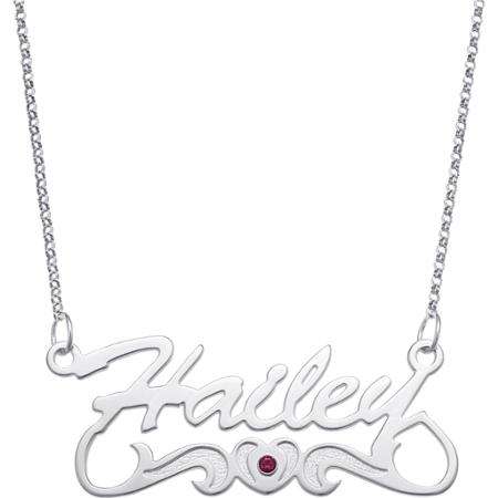 Personalized Script Name Pendant with Crystal Birthstone Charm