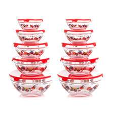 Glass Bowl Set with Multicolored Print (10-Piece)