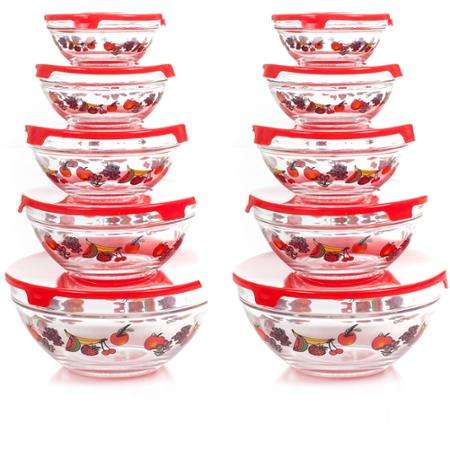 Glass Bowl Set with Multicolored Print (10-Piece)