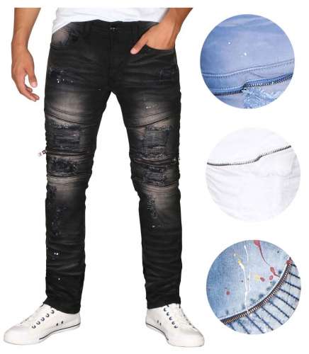 Bleecker & Mercer Men's Moto Ripped Distressed Skinny Denim Jeans