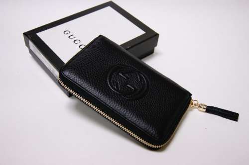 New Authentic Gucci Soho Small Black Leather Zip Around Wallet Clutch Best Deals in USA