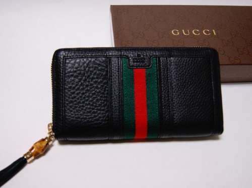 New Authentic Gucci Rania Black Leather WEB Zip Around Wallet Clutch Best Deals & Coupons in America