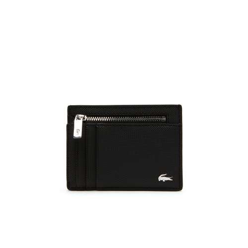 Mens Lacoste Edward Coated Leather Card Holder Wallet Black Tricolor Accents Best Deals & Coupons in America