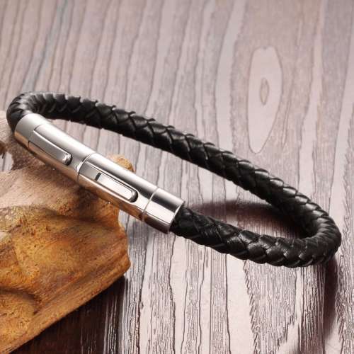 Men's Cool Braided Genuine Leather Stainless Steel Bracelet Bangle Extend Clasp Best Deals & Coupons in America