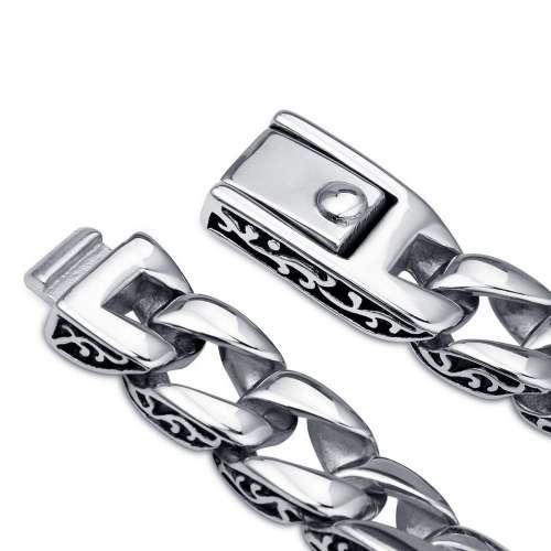 MENDINO Men's Stainless Steel Bracelet Cuban Carved Curb Link Chain Silver Tone Best Deals in USA