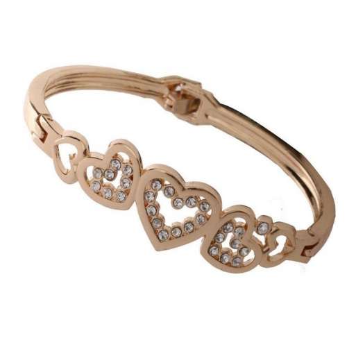 Fashion Women Lady Gold Plated Crystal Cuff Bangle Love Heart Charm Bracelet New Best Deals In USA