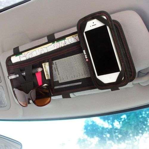 Soundlogic XT Black Auto Sun Visor Organizer - Storage for Phone Sunglasses Maps Best Deals In USA