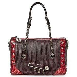 New Rock Luxury Gothic Punk Genuine Blue Black Cow Leather Tote Handbag - [SO] Best Deal in USA
