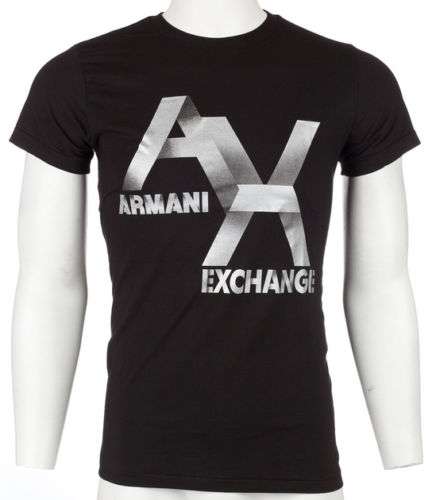 ARMANI EXCHANGE Men T-Shirt AX LOGO Slim Fit BLACK Casual Designer $45 Jeans NWT 2017 Black Friday Deals