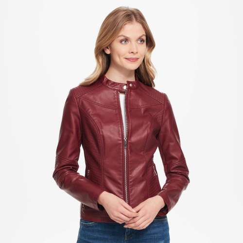 Black Friday Deals Black Rivet Womens Moto Mock Collar Faux-Leather Jacket Best Womens Clothing Deals